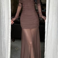 Elegant Off-Shoulder Long Sleeve Dress with Sheer Back